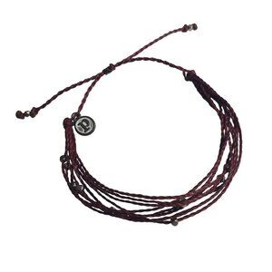 Pura Vida Adjustable Slide Bracelet Multi Strand Wine Red Cord Charm Gift Boho